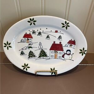 Holiday Village Scene Oval Platter